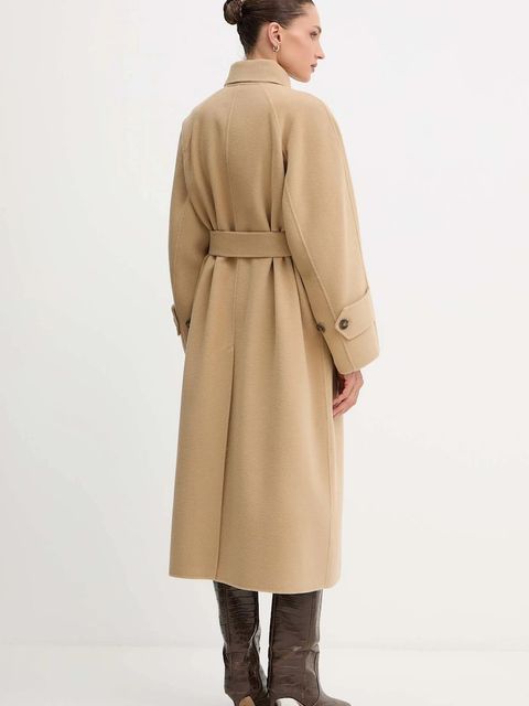 Weekend Max Mara płaszcz wełniany CADINE kolor beżowy 2525016022600