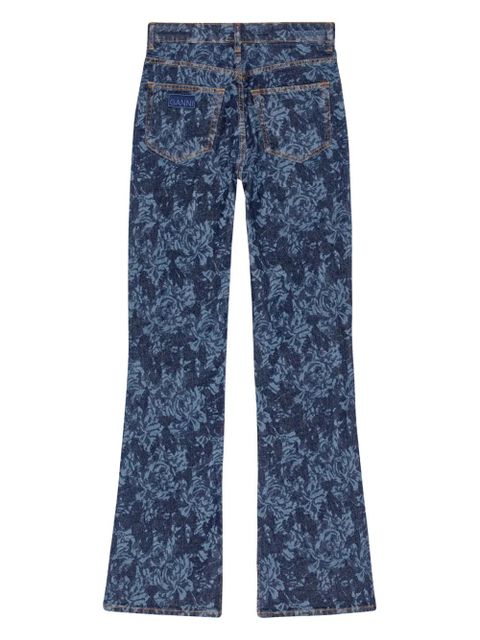 GANNI floral-print flared jeans - Blue
