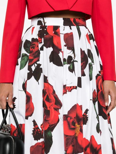 Alexander McQueen Tudor Rose-print cotton skirt - White