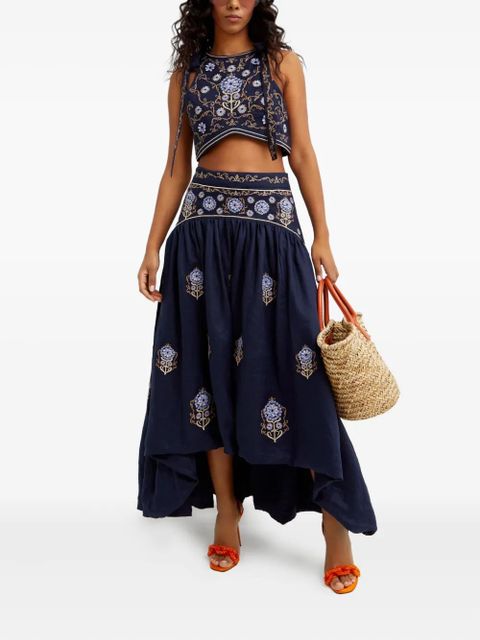 Agua By Agua Bendita Curua Mosaico embroidered asymmetric midi skirt - Blue