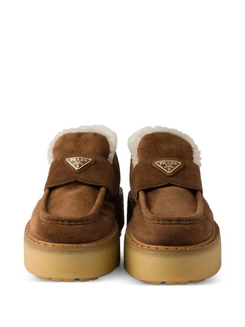 Prada shearling-trimmed platform loafers - Brown