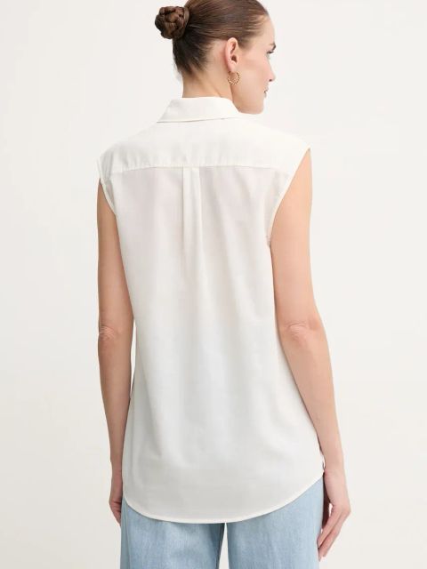 Calvin Klein koszula bawełniana damska kolor beżowy regular z kołnierzykiem klasycznym K20K208224