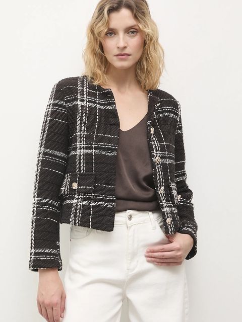 Answear.LAB marynarka kolor brązowy jednorzędowa wzorzysta