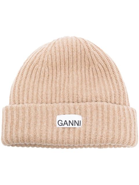 GANNI ribbed-knit beanie - Neutrals