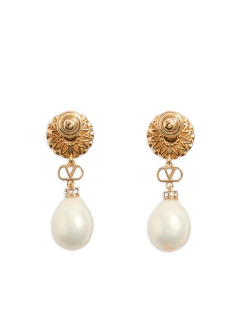 Valentino Garavani Vlogo Signature earrings in metal, enamel, pearls and crystals - Gold