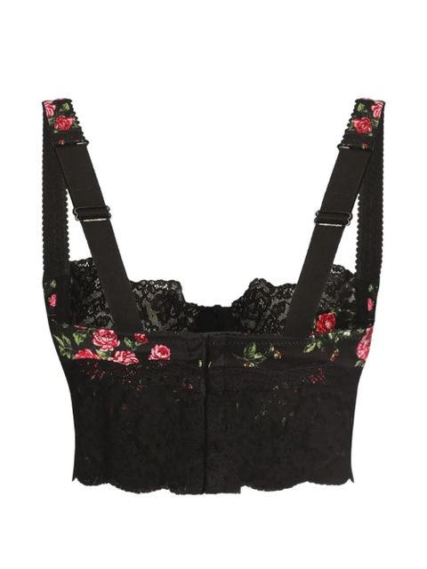 Dolce & Gabbana small rose bouquets-print satin and lace balconette - Black - zdjęcie produktu nr 2