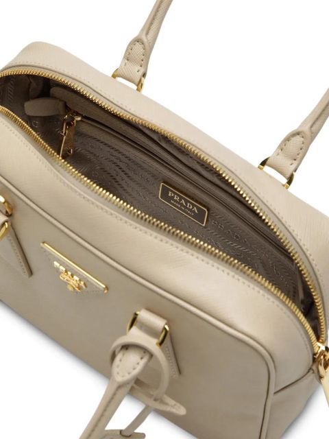Prada top-handle logo clutch bag - Neutrals