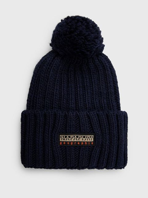 Napapijri czapka z domieszką wełny kolor granatowy z grubej dzianiny z domieszką wełny - zdjęcie produktu nr 1