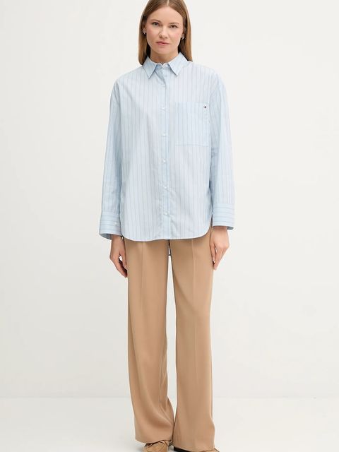 Tommy Hilfiger koszula bawełniana damska kolor niebieski relaxed z kołnierzykiem klasycznym WW0WW45892 - zdjęcie produktu nr 2