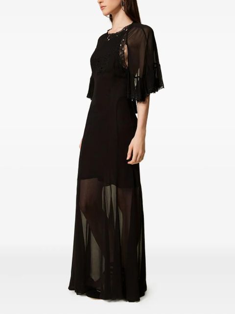 TWINSET embroidered georgette dress - Black