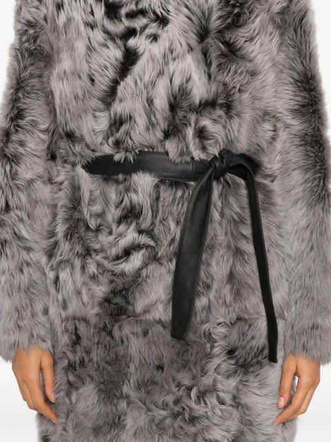 Yves Salomon belted shearling coat - Grey