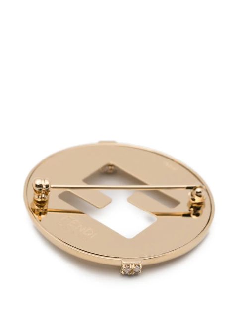 FENDI FF-logo embellished brooch - Gold
