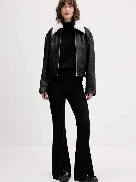 HUGO kurtka skórzana kolor czarny przejściowa oversize 50547184