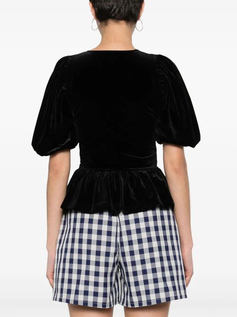 GANNI V-neck velvet blouse - Black