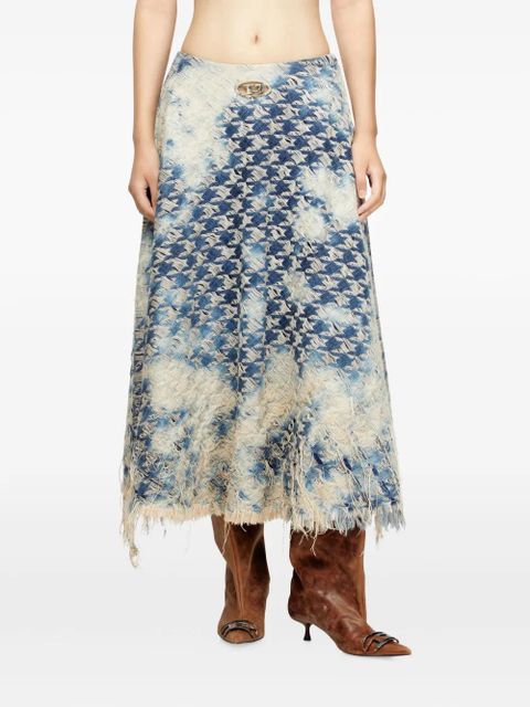 Diesel houndstooth frayed denim skirt - Blue