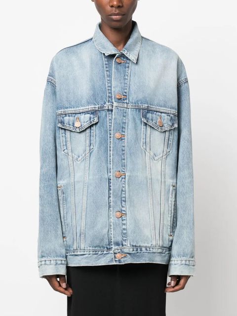 Balenciaga oversized logo-print denim jacket - Blue