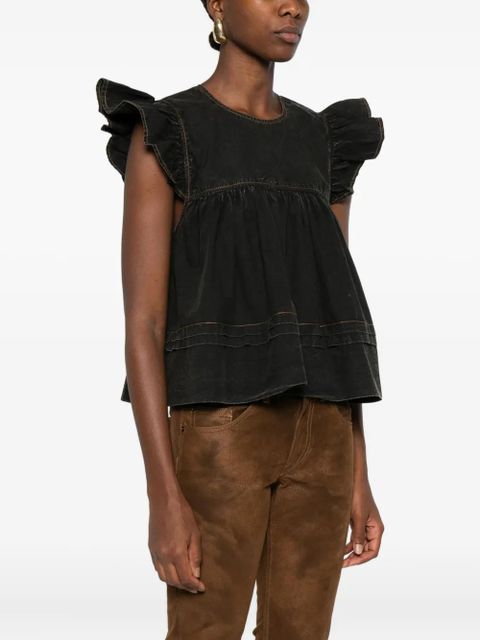 GANNI ruffled-trim smock top - Black