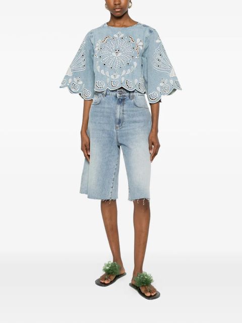 FARM Rio Richelieux geometric-embroidered blouse - Blue - zdjęcie produktu nr 2