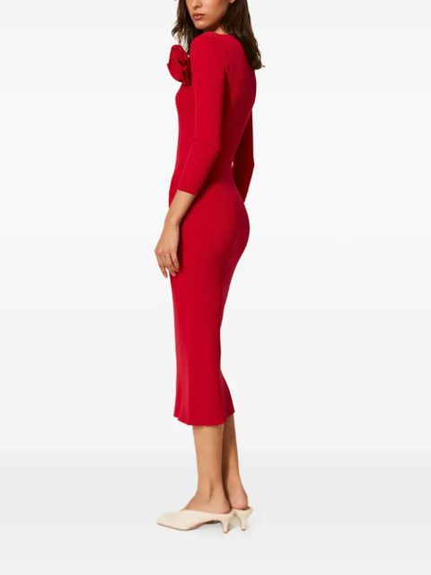 TWINSET floral-appliqué knitted dress - Red