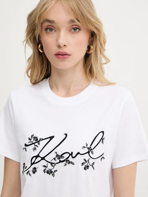 Karl Lagerfeld t-shirt bawełniany damski kolor biały A3W17018
