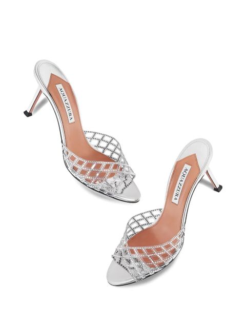 Aquazzura 75mm crystal-embellished lattice mules - Grey