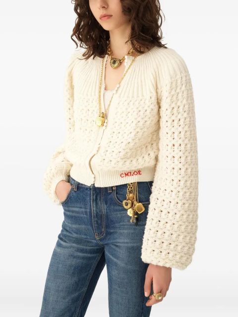 Chloé balloon-sleeve open-knit cardigan - Neutrals - zdjęcie produktu nr 2