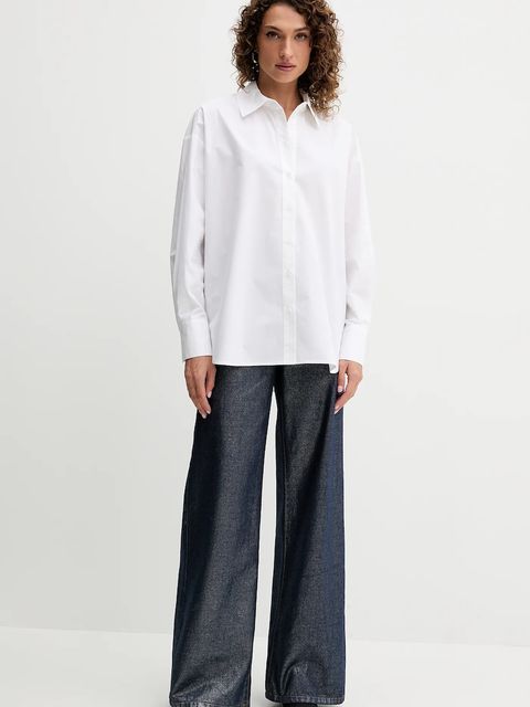 Twinset koszula bawełniana damska kolor biały relaxed z kołnierzykiem klasycznym 252AQ2070