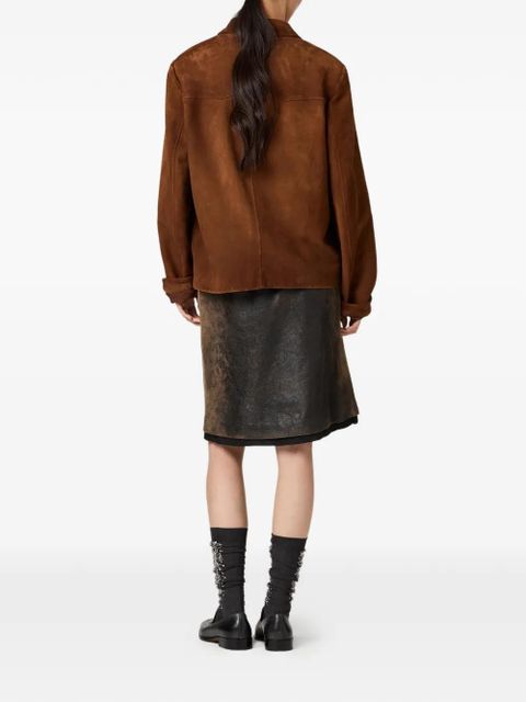 Miu Miu Waxed suede leather blouson jacket - Brown