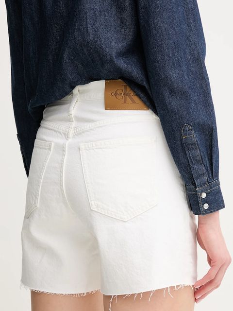 Calvin Klein Jeans szorty jeansowe damskie kolor biały gładkie high waist J20J225153