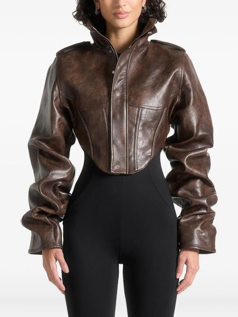 Manière De Voir Solange corset-detail tacked-sleeve jacket - Brown - zdjęcie produktu nr 1