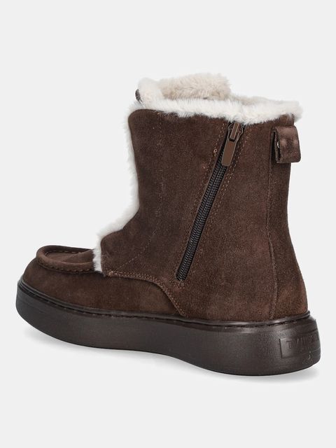 Twinset botki zamszowe damskie kolor brązowy na płaskim obcasie lekko ocieplone 252TGT01C