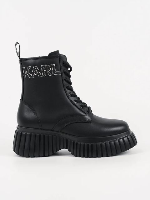 Karl Lagerfeld botki skórzane KREEPER WEDGE damskie kolor czarny na platformie KL44475 - zdjęcie produktu nr 1