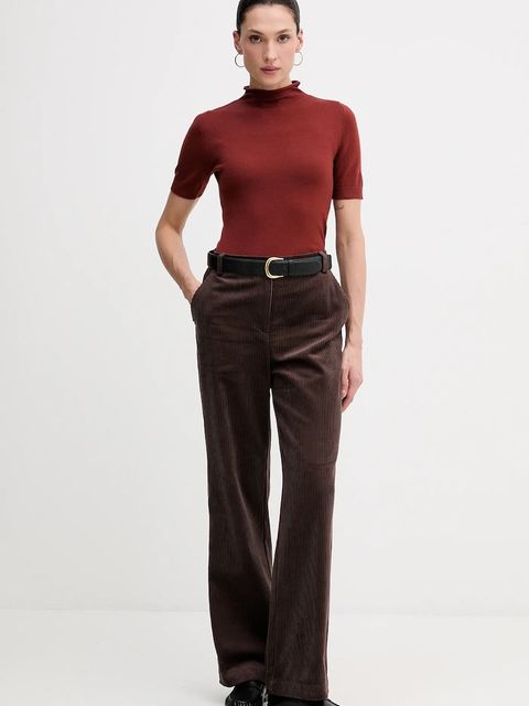 Sisley spodnie damskie kolor brązowy proste high waist 49L0LF07U