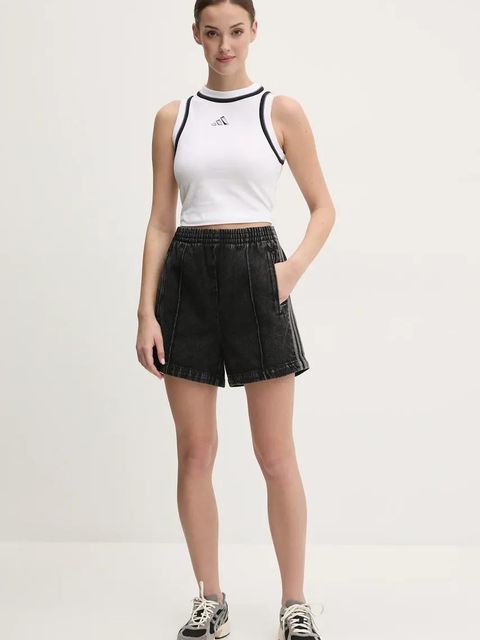 adidas Originals szorty jeansowe Firebird damskie kolor czarny z aplikacją high waist JD3107