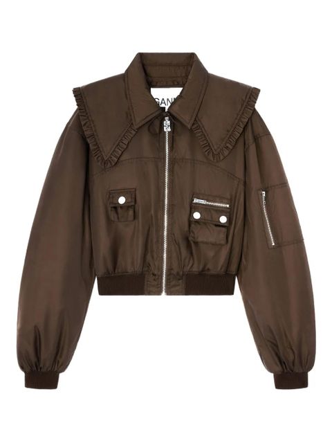 GANNI ruffled-detail bomber jacket - Brown - zdjęcie produktu nr 1