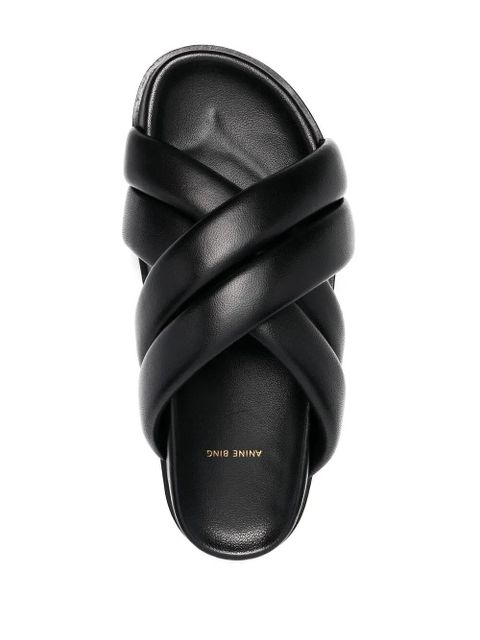 ANINE BING Lizzie leather cross-strap slides - Black