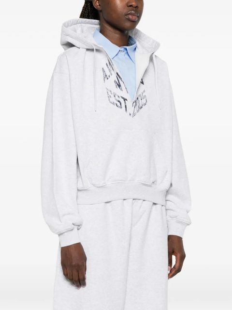 Alexander Wang logo-print cropped hoodie - Grey