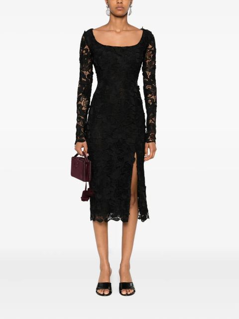 Blumarine floral-lace long-sleeves midi party dress - Black - zdjęcie produktu nr 2