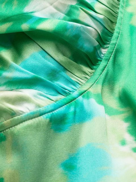 GANNI printed off-shoulder silk dress - Green