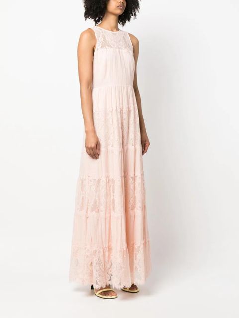 TWINSET lace panelled long cotton dress - Pink