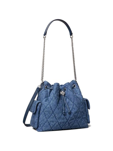 Tory Burch Charlie quilted denim drawstring shoulder bag - Blue