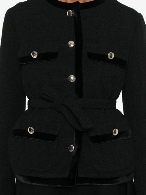 Maje velvet-trim belted jacket - Black