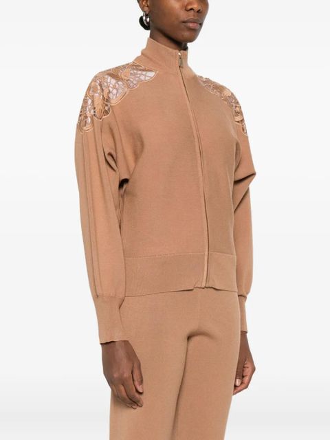 TWINSET lace-insert zip-up jacket - Neutrals