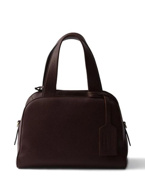 Prada leather top-handle embossed-logo tote bag - Brown - zdjęcie produktu nr 2