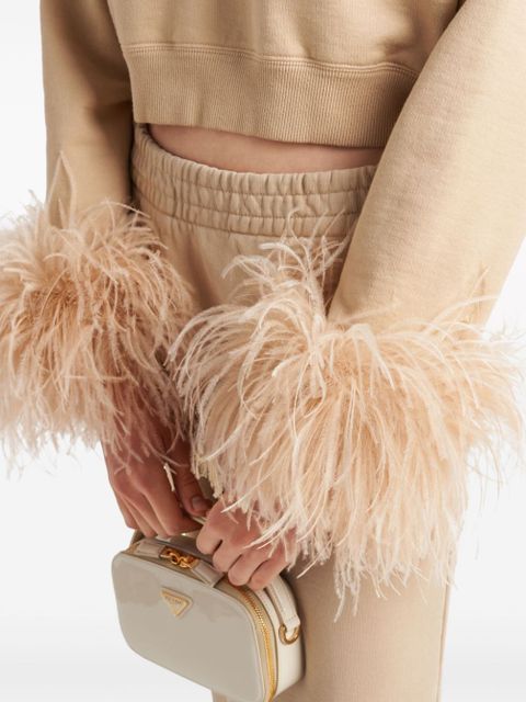 Prada feather-trim cotton sweatshirt - Neutrals