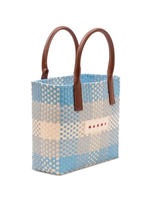 Marni check-pattern woven tote bag - Blue