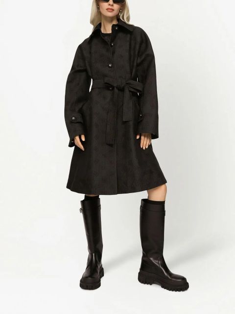 Dolce & Gabbana DG-logo jacquard belted coat - Black
