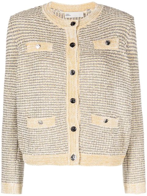 Tory Burch metallic-thread striped cardigan - Neutrals - zdjęcie produktu nr 1