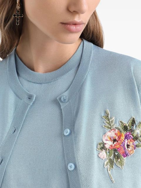 Dolce & Gabbana floral-appliqué cardigan - Blue