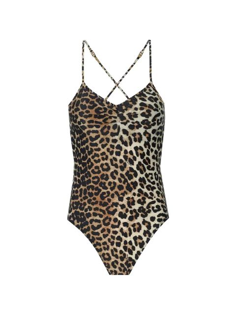 GANNI printed V-neck swimsuit - Neutrals - zdjęcie produktu nr 1